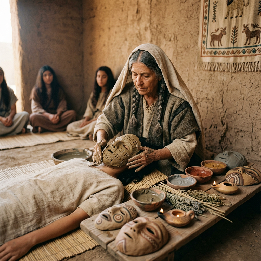 Mesopotamian clay healing mask