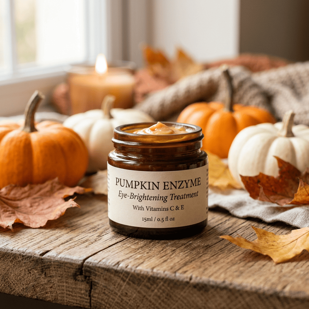 Jar labeled Pumpkin Enzyme Eye-Brightening Treatment with Vitamins C and E