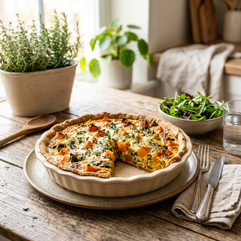 Butternut squash and leek quiche