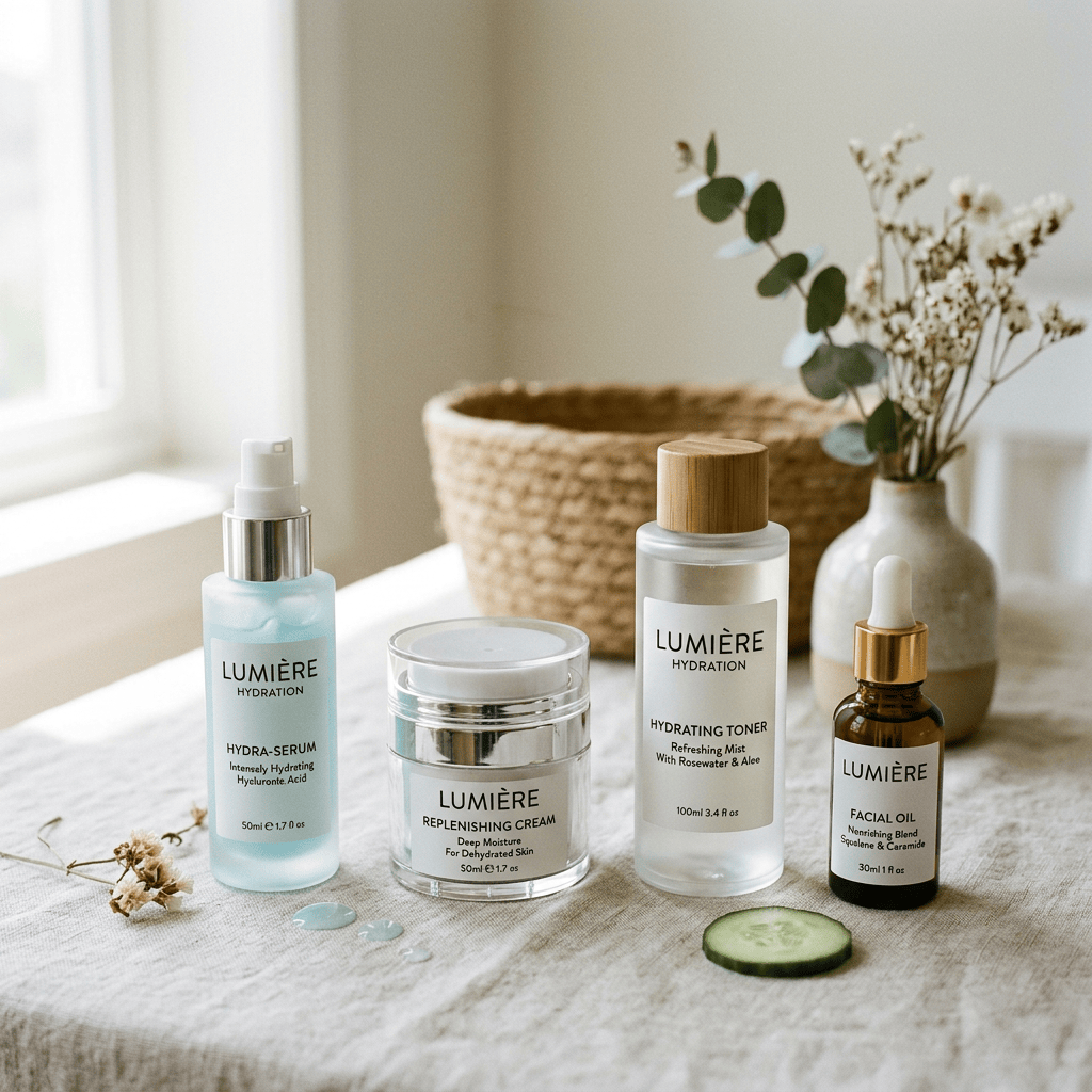 Clean editorial dehydrated skin products