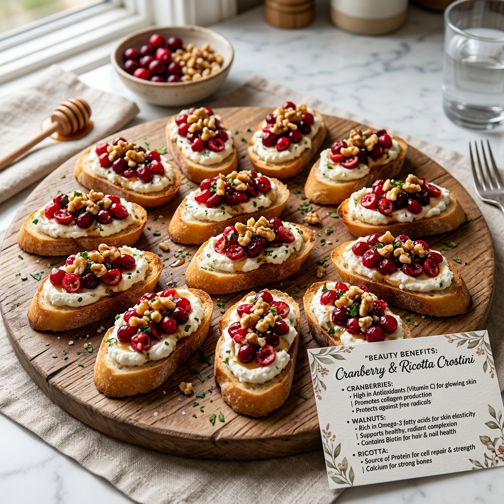 Beauty benefits card for cranberry walnut crostini