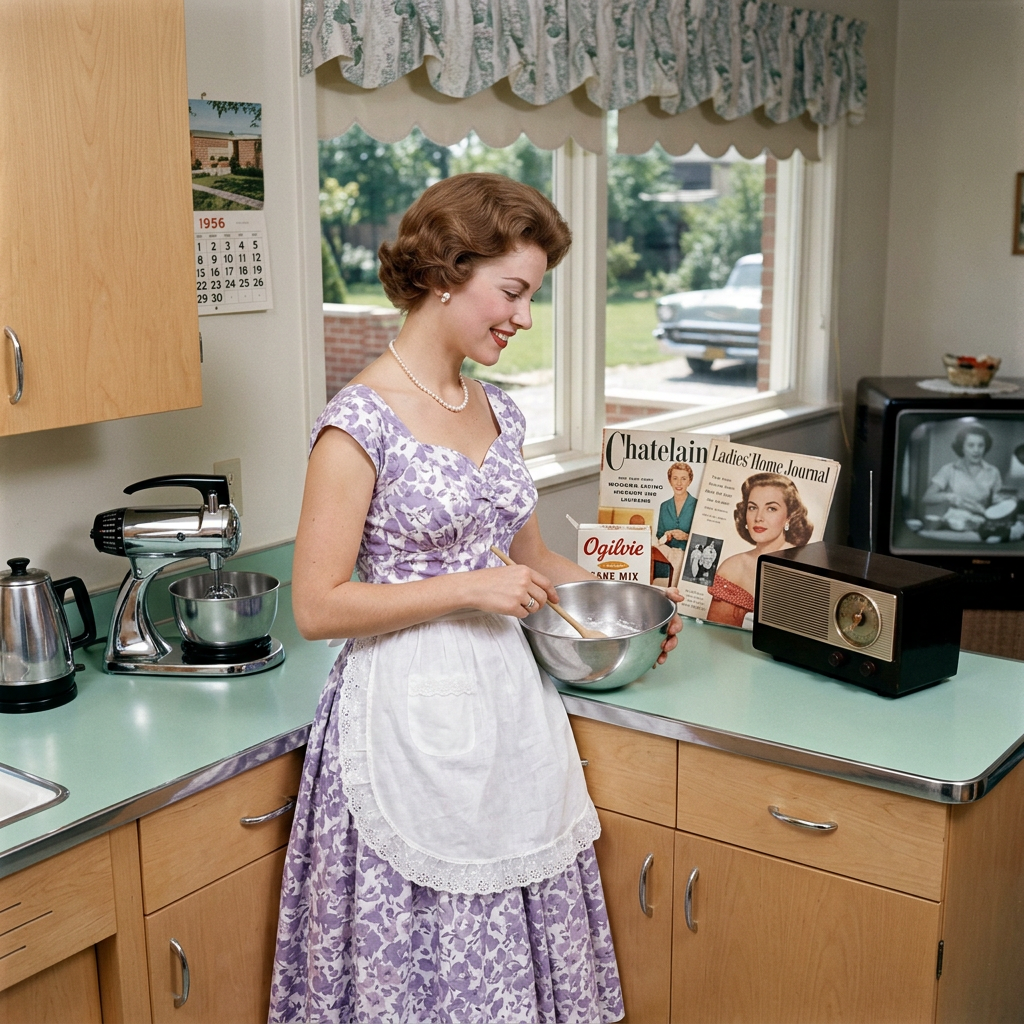 Polished 1950s Canadian housewife elegance