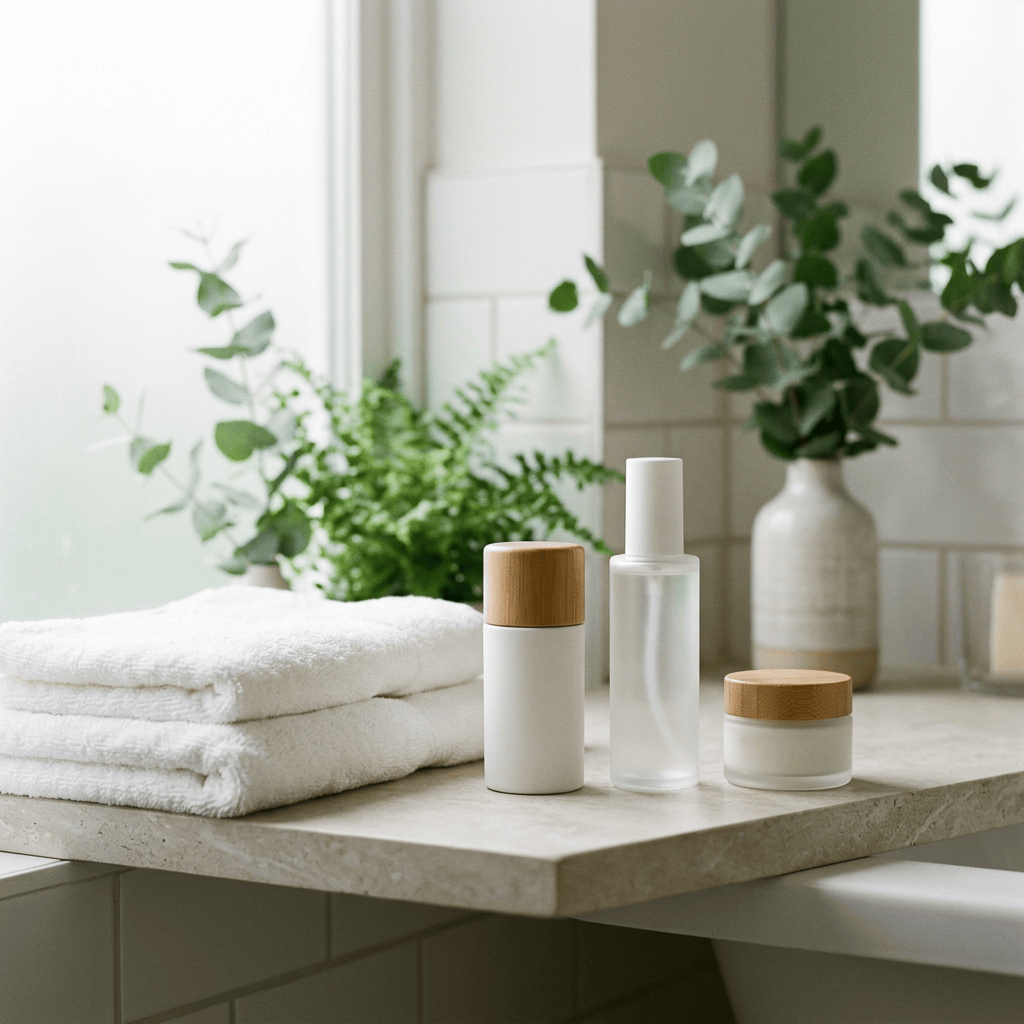 Editorial unbranded deodorant bathroom still life