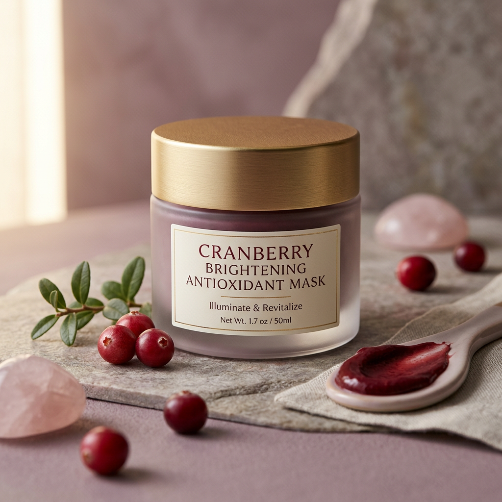 Elegant cranberry antioxidant skincare mask editorial
