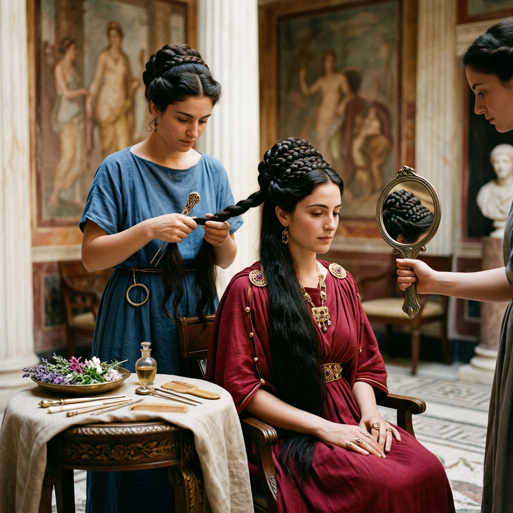 Ancient Roman hair rituals for a premium magazine