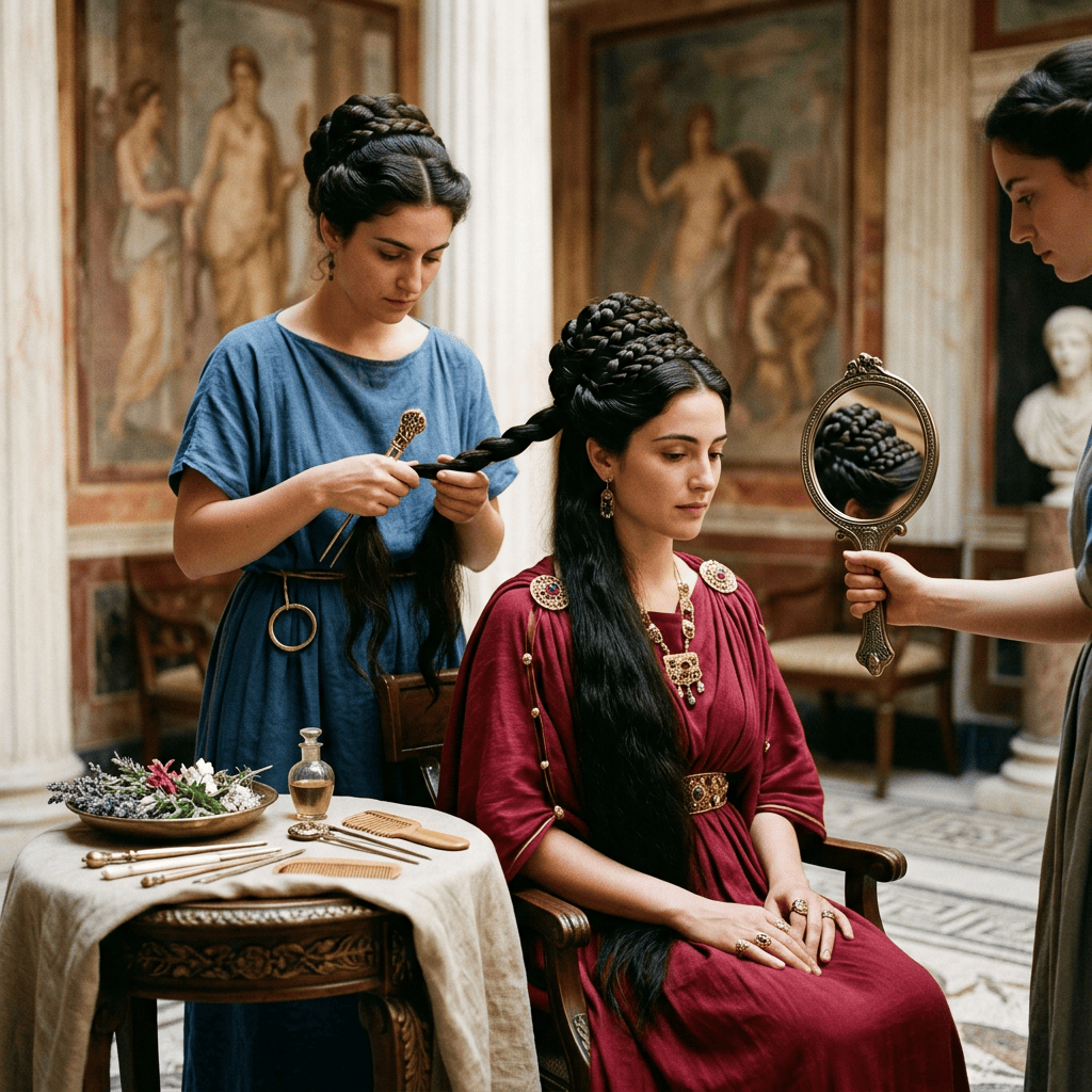 Ancient Roman hair rituals for a premium magazine