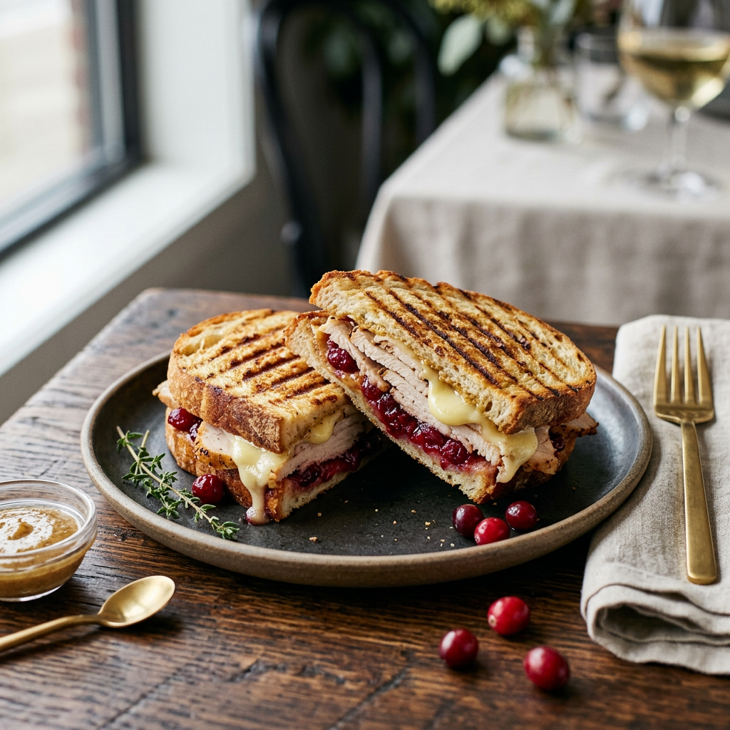 Premium editorial turkey cranberry brie panini