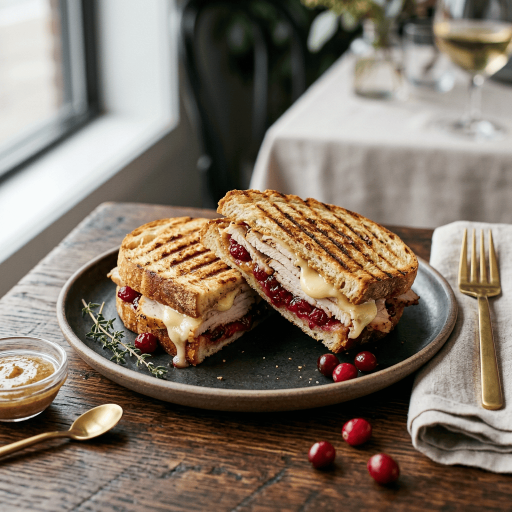 Premium editorial turkey cranberry brie panini
