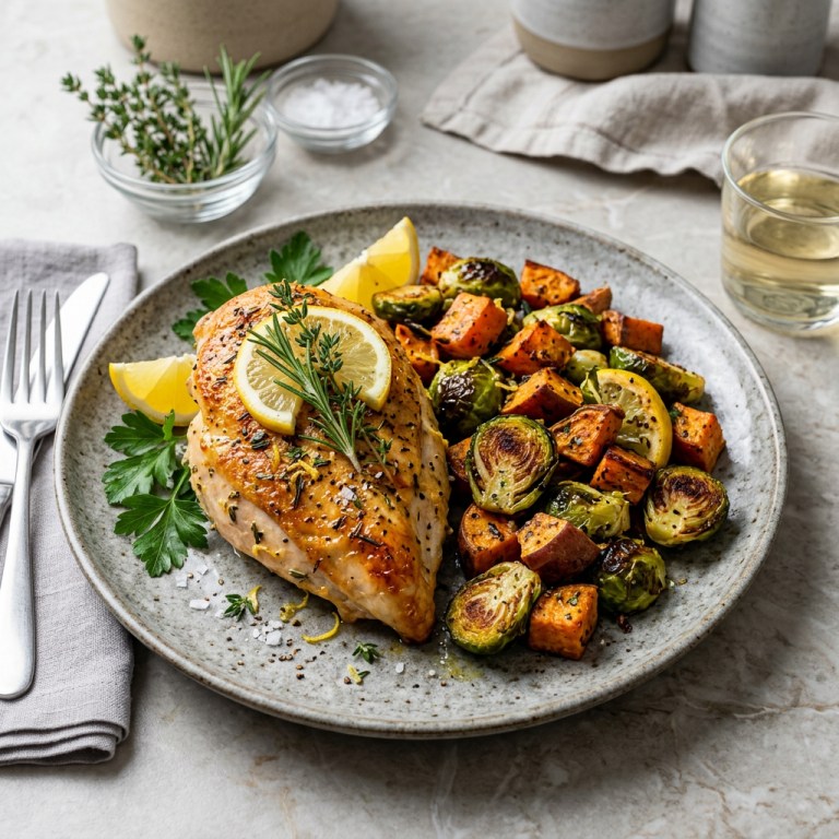 Lamon Typeface Lemon‑Herb Chicken with Roasted Brussels Sprouts & Sweet Potato – Face ...