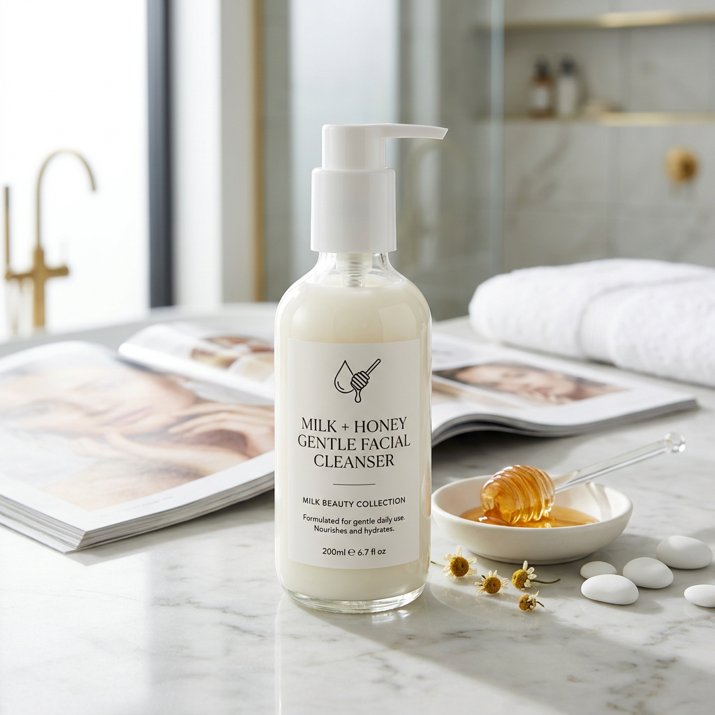 Premium milk and honey facial cleanser editorial