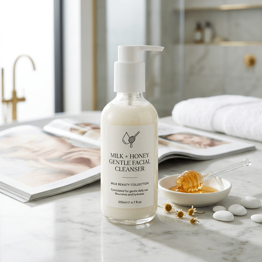 Premium milk and honey facial cleanser editorial