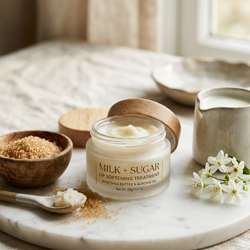 Sophisticated milk and sugar lip treatment