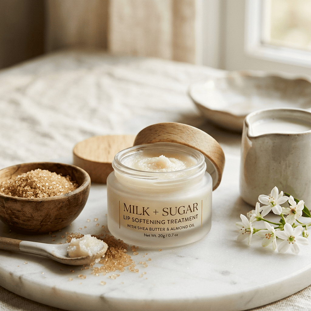 Sophisticated milk and sugar lip treatment