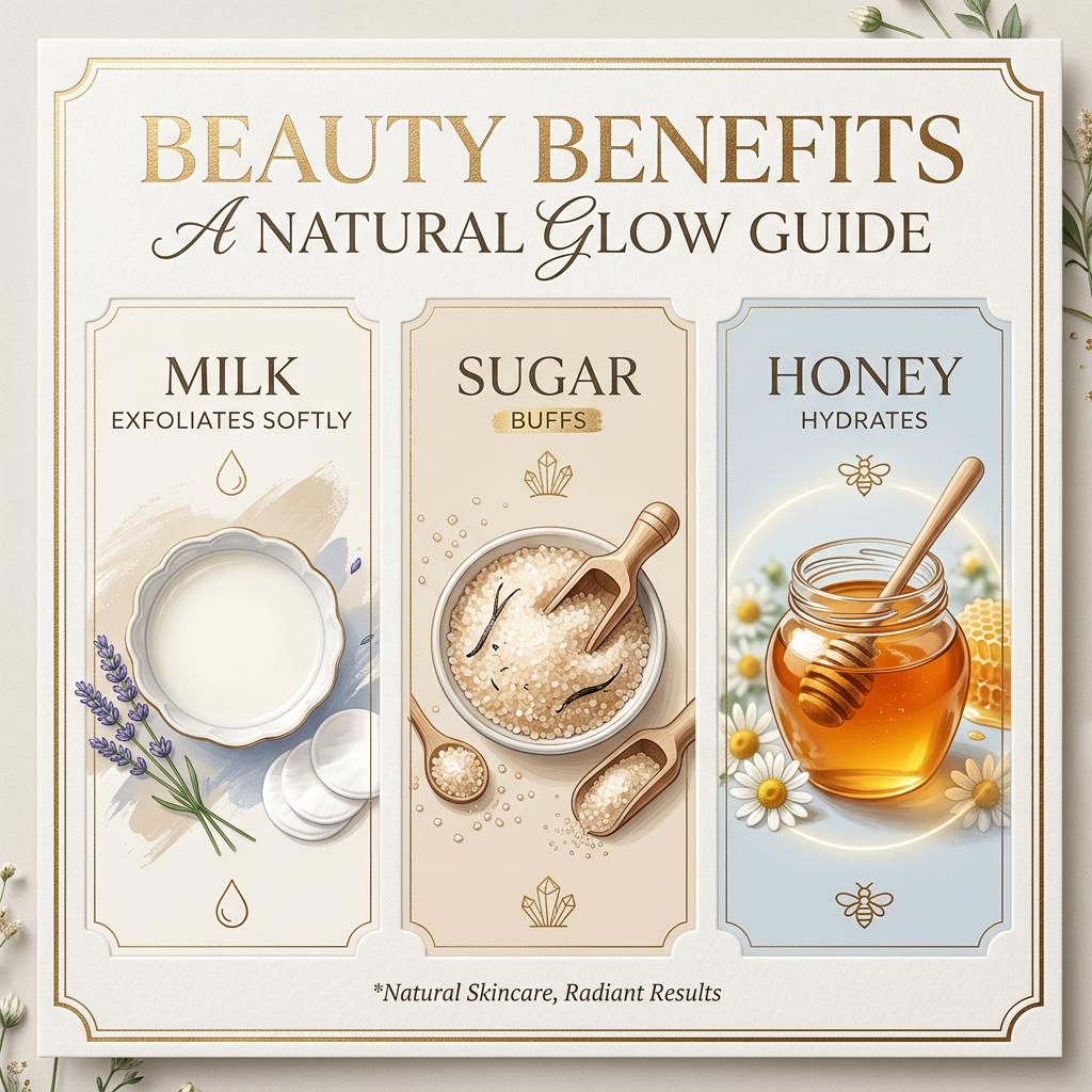 Premium beauty benefits card with milk sugar honey