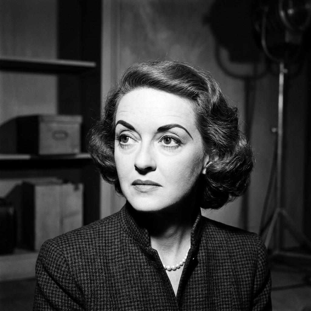 Black-and-white portrait of a woman in vintage attire and pearl necklace