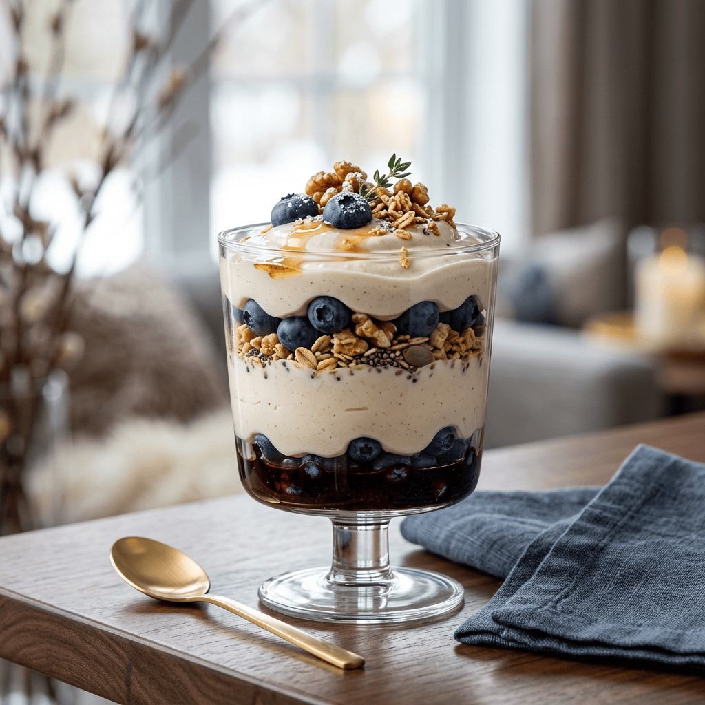 Elegant maple blueberry yogurt verrine