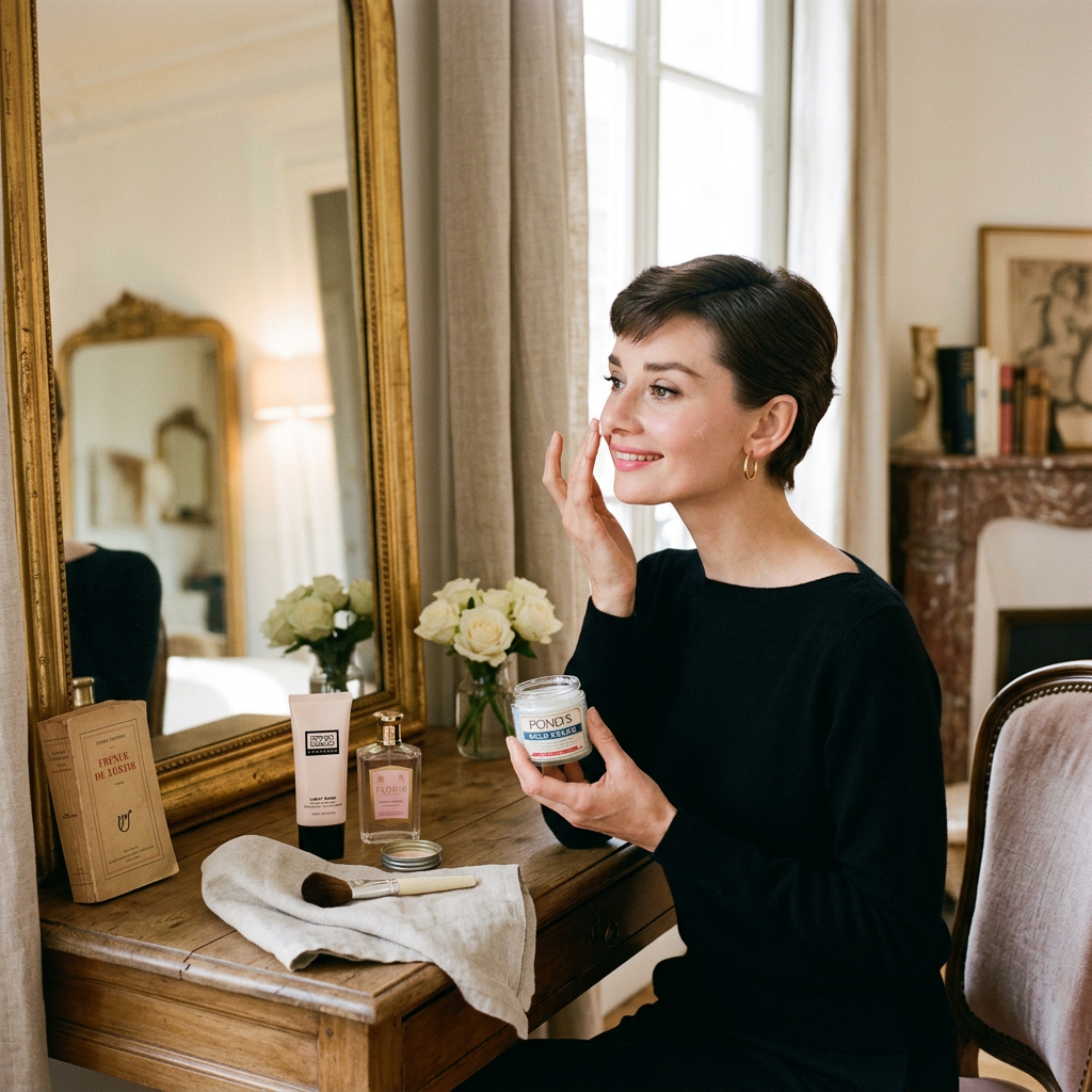 Woman applying cream while holding a Pond's cold cream jar