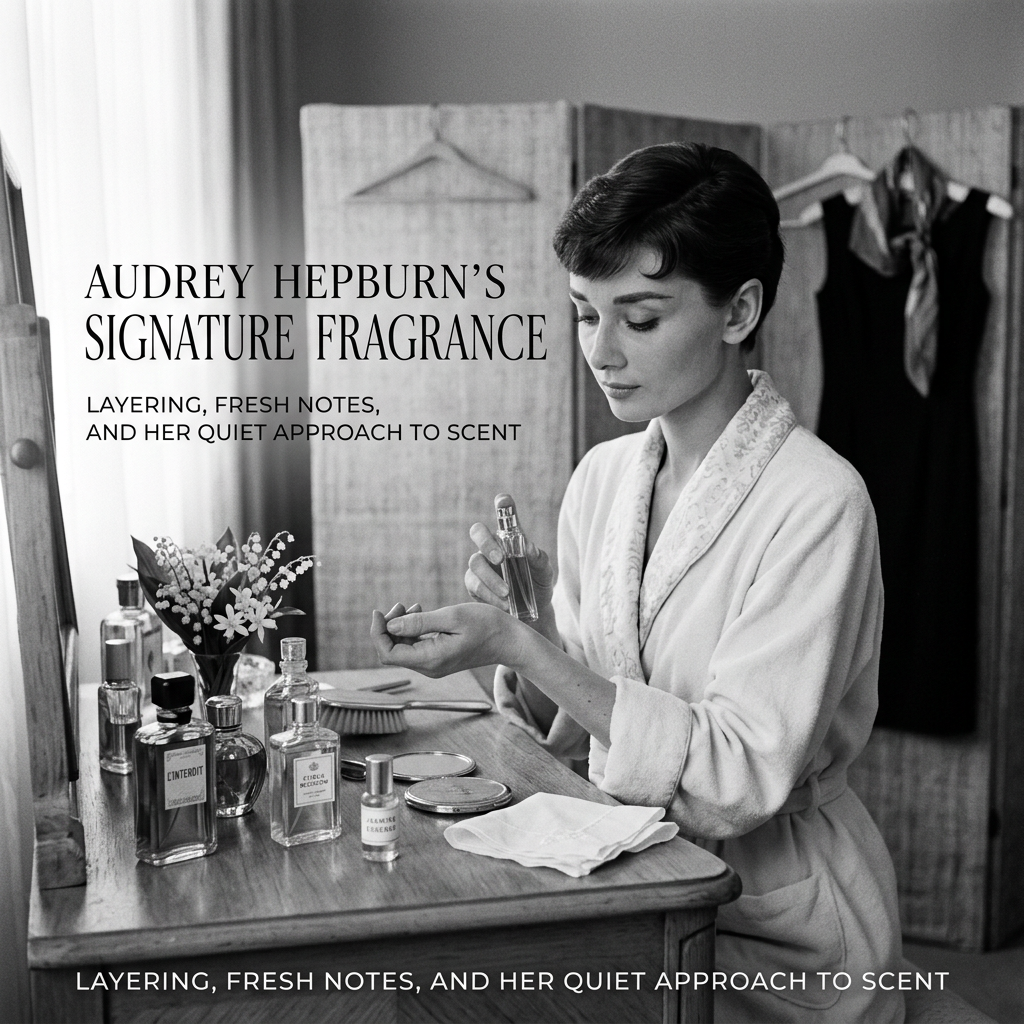 AUDREY HEPBURN’S SIGNATURE FRAGRANCE; LAYERING, FRESH NOTES, AND HER QUIET APPROACH TO SCENT; LAYERING, FRESH NOTES, AND HER QUIET APPROACH TO SCENT