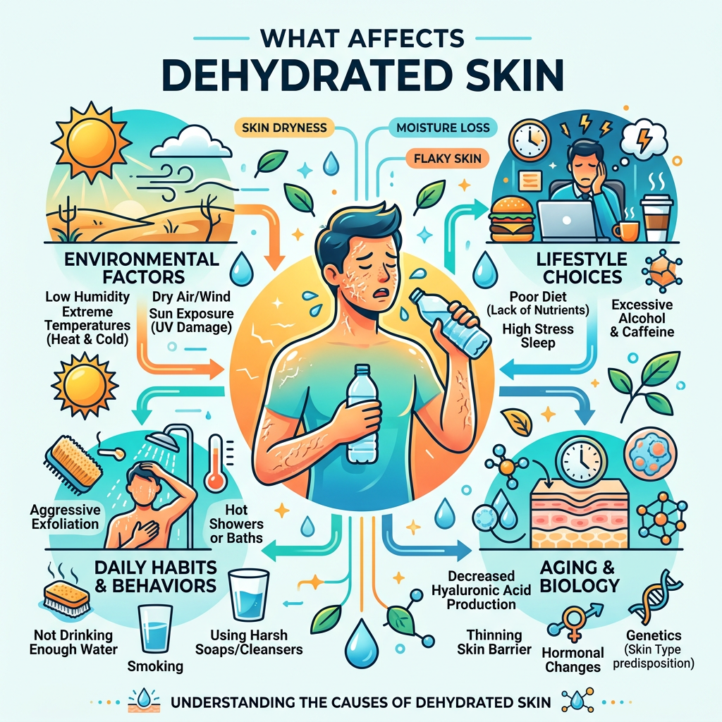 Dehydrated skin factors skincare chart